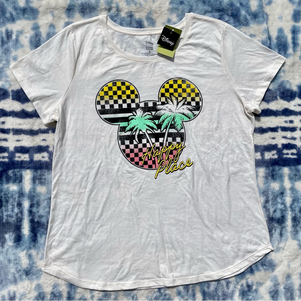 NWT Disney's Mickey Mouse Celebrate Together Tropical “Happy Place” T-shirt